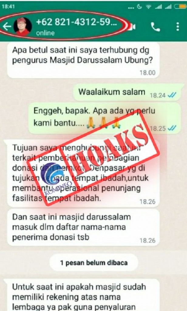 [HOAKS] Akun WhatsApp Mengatasnamakan Wakil Wali Kota Denpasar Kadek Agus Arya Wibawa